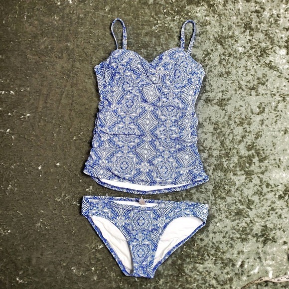 Helen Jon Blue Paisley Print 2 Piece Swimsuit - Picture 1 of 14